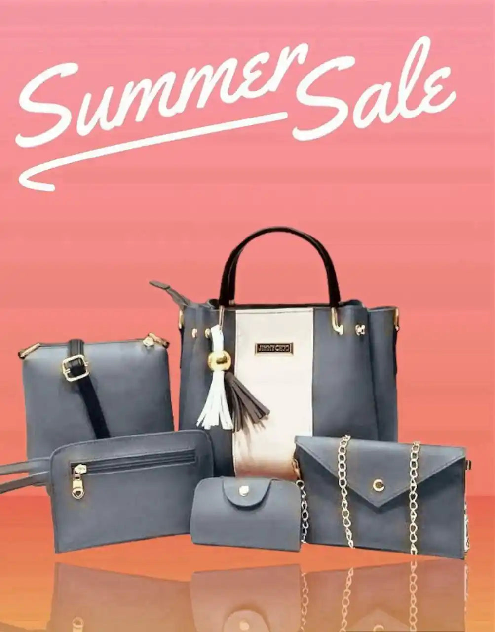 Beige 5-Piece Rexine Handbag Set for Girls