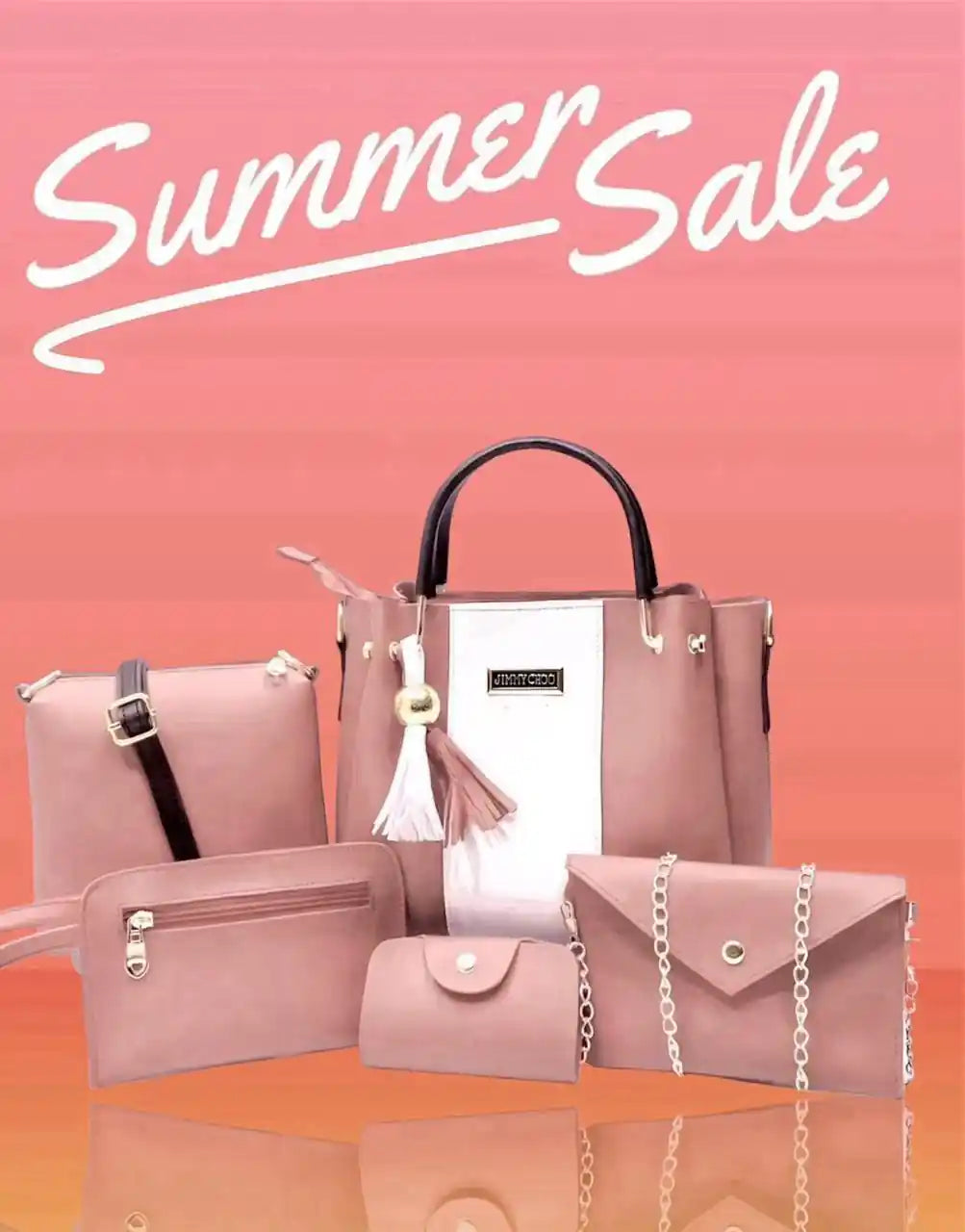 Beige 5-Piece Rexine Handbag Set for Girls