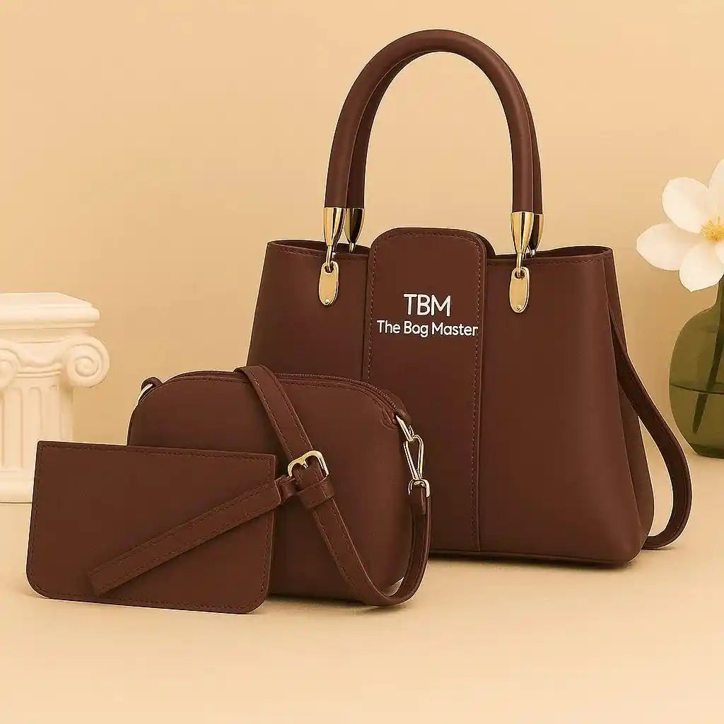 TBM 3-Piece Brown Rexine Handbag Set for Women