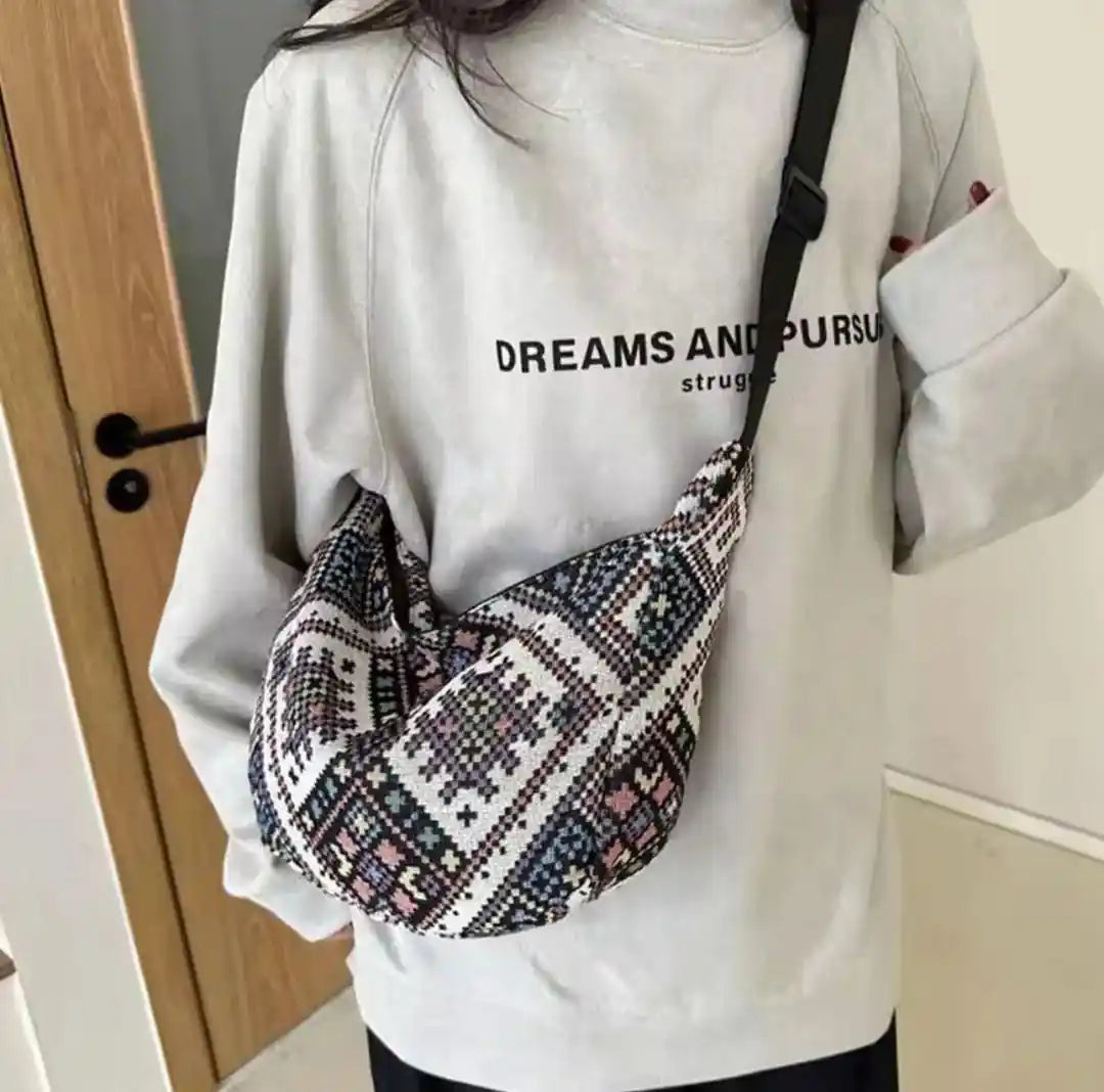 Bohemian Patterned Shoulder Hobo Bag with Adjustable Strap