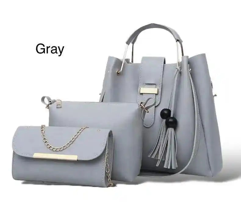 Blue Rexine Handbag Set 3-Piece Office School Wedding