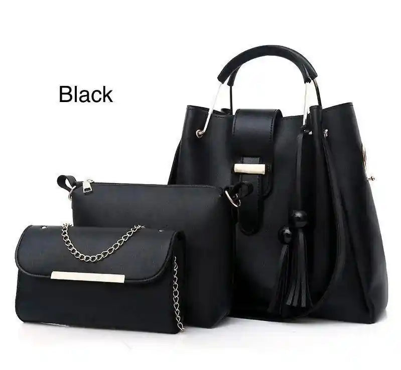 Blue Rexine Handbag Set 3-Piece Office School Wedding