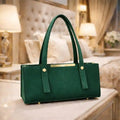 Green Leather Shoulder Bag with Gold Hardware for Women