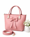 Pink Peach Leather Bow Bag for Women Daily Wear