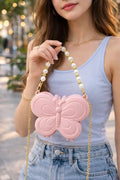 Pink Butterfly Crossbody Bag for Girls with Pearl & Gold Chain