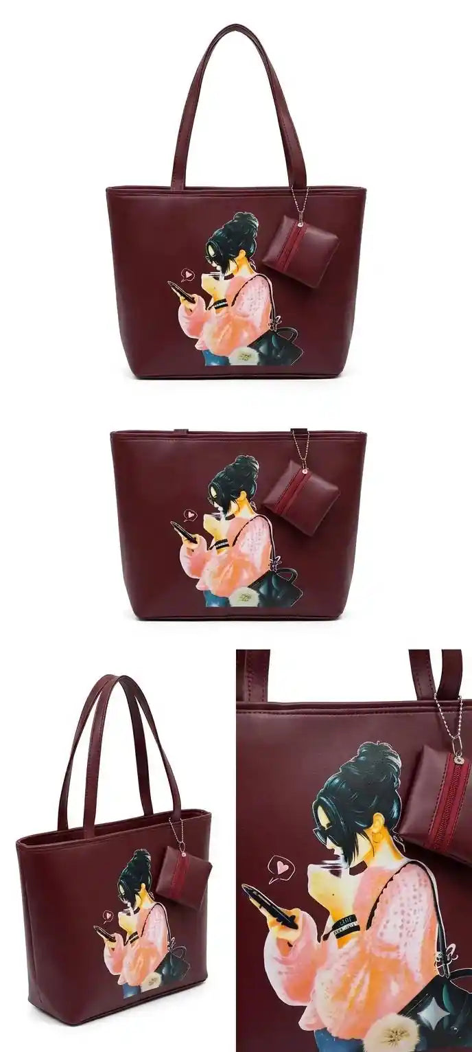 Pink Cartoon Print Tote Bag for Women