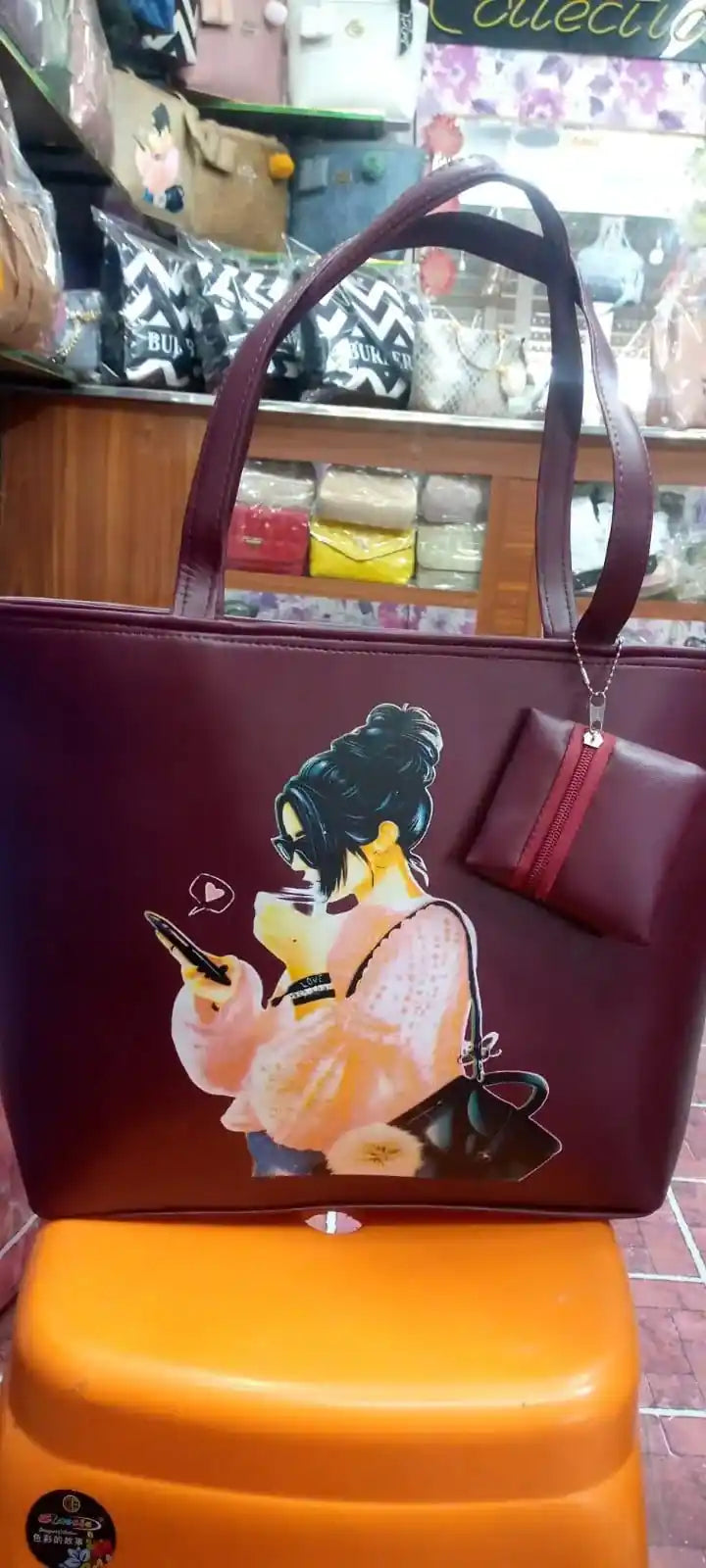 Pink Cartoon Print Tote Bag for Women