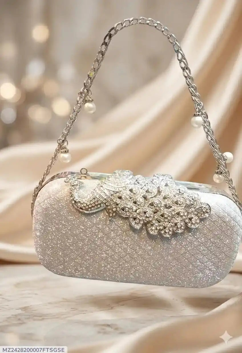 Women's Sparkly Pearl Handbag with Chain Strap
