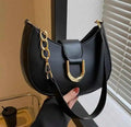 Black PU Leather Shoulder Bag with Gold Chain Strap