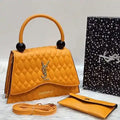 Yellow Quilted PU Shoulder Bag with Pouch