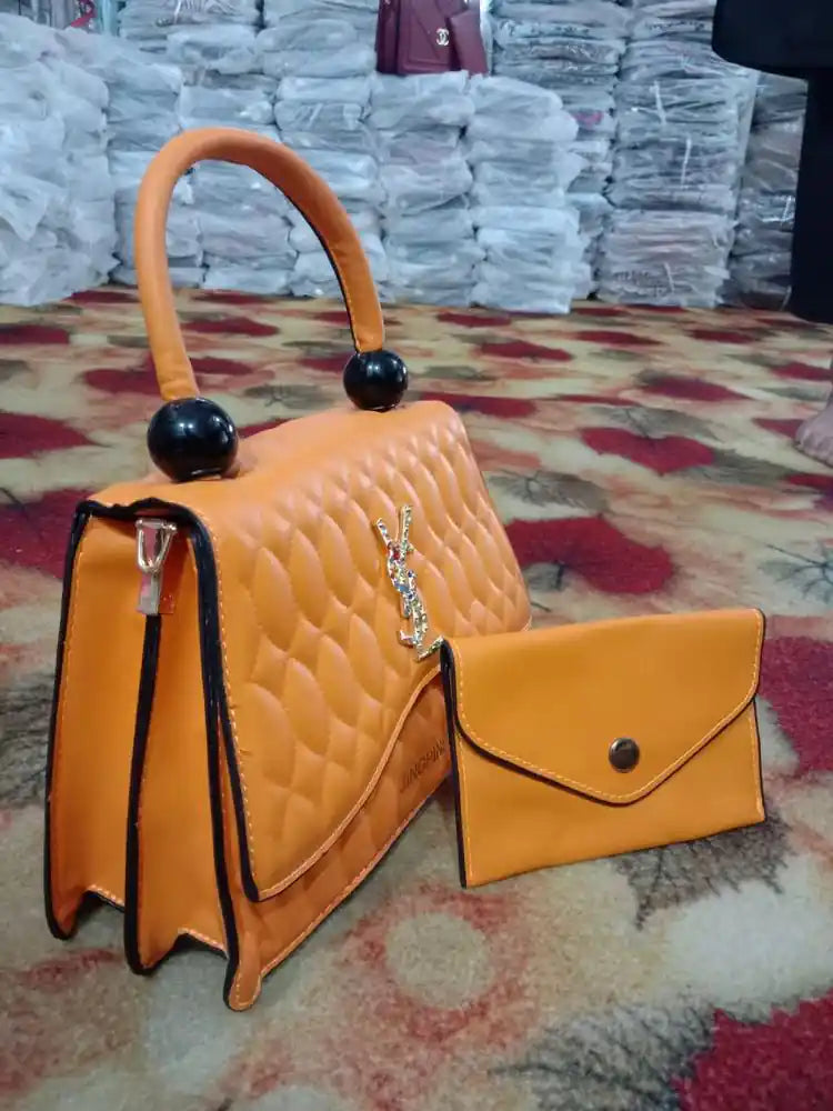 Yellow Quilted PU Shoulder Bag with Pouch